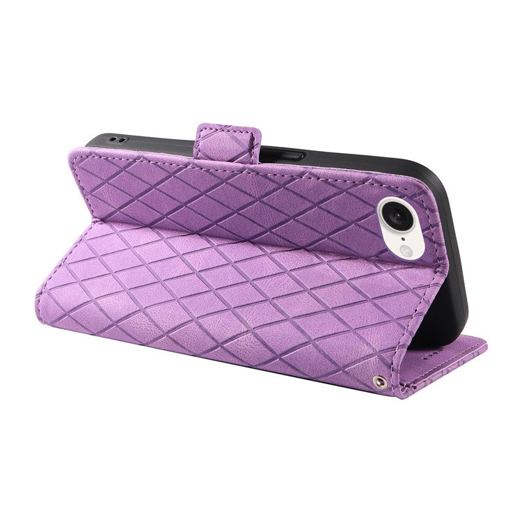 For iPhone 16e Wallet Case Rhombus Grid Leather Shockproof Phone Cover - Light Purple