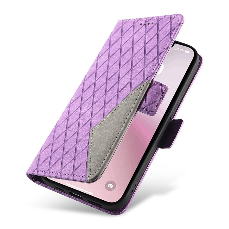For iPhone 16e Wallet Case Rhombus Grid Leather Shockproof Phone Cover - Light Purple