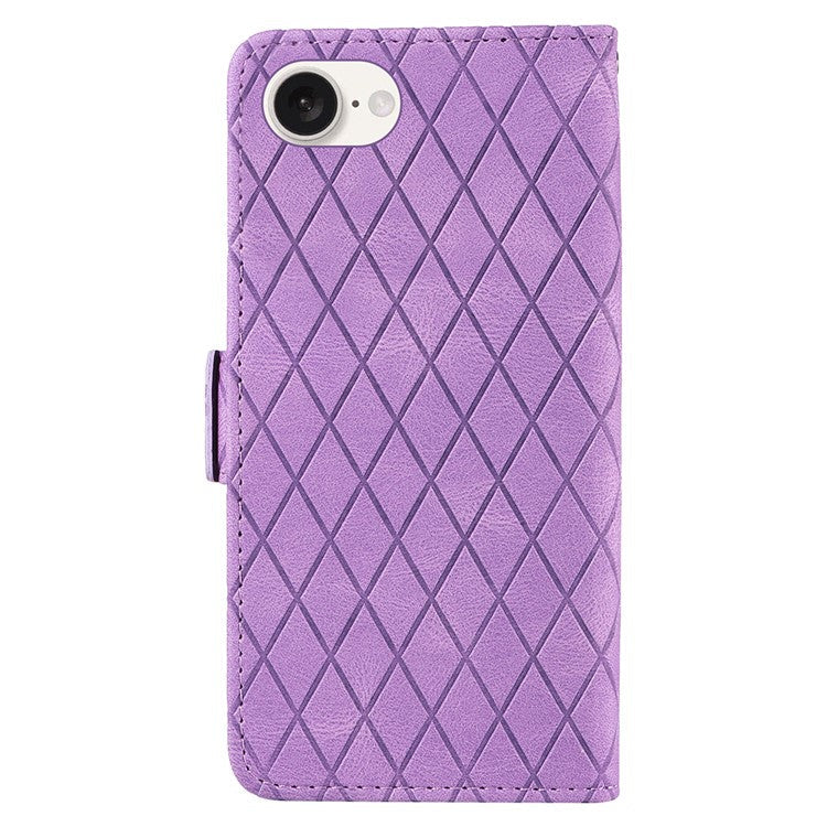 For iPhone 16e Wallet Case Rhombus Grid Leather Shockproof Phone Cover - Light Purple