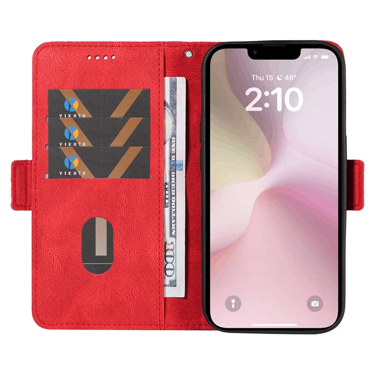 For iPhone 16e Wallet Case Rhombus Grid Leather Shockproof Phone Cover - Red