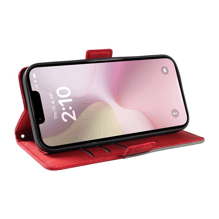 For iPhone 16e Wallet Case Rhombus Grid Leather Shockproof Phone Cover - Red