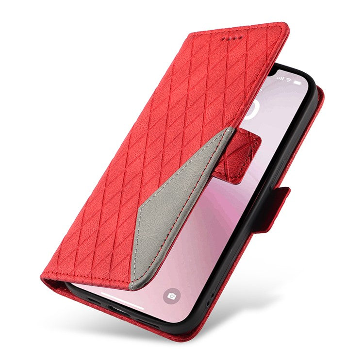 For iPhone 16e Wallet Case Rhombus Grid Leather Shockproof Phone Cover - Red