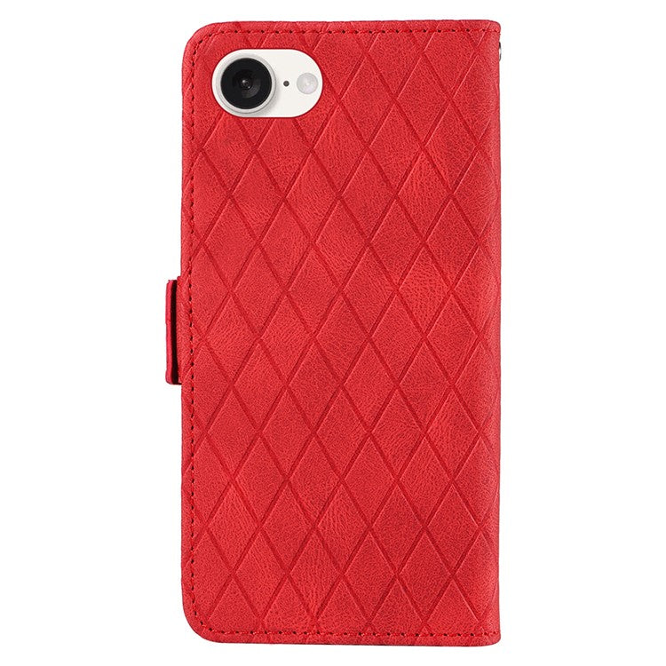 For iPhone 16e Wallet Case Rhombus Grid Leather Shockproof Phone Cover - Red