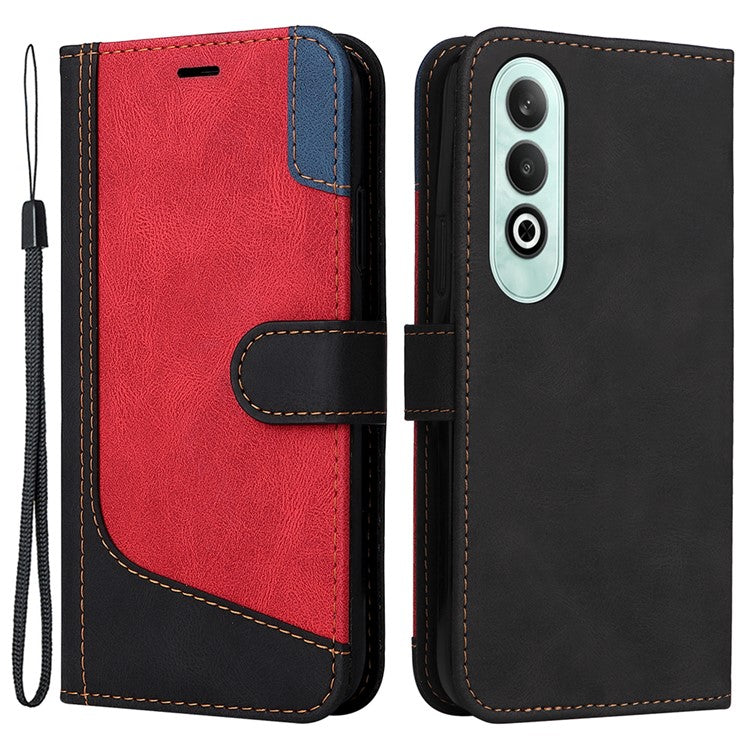 For OnePlus Nord CE4 5G Phone Case Three-Color Splicing Card Holder Stand Phone Cover - Black