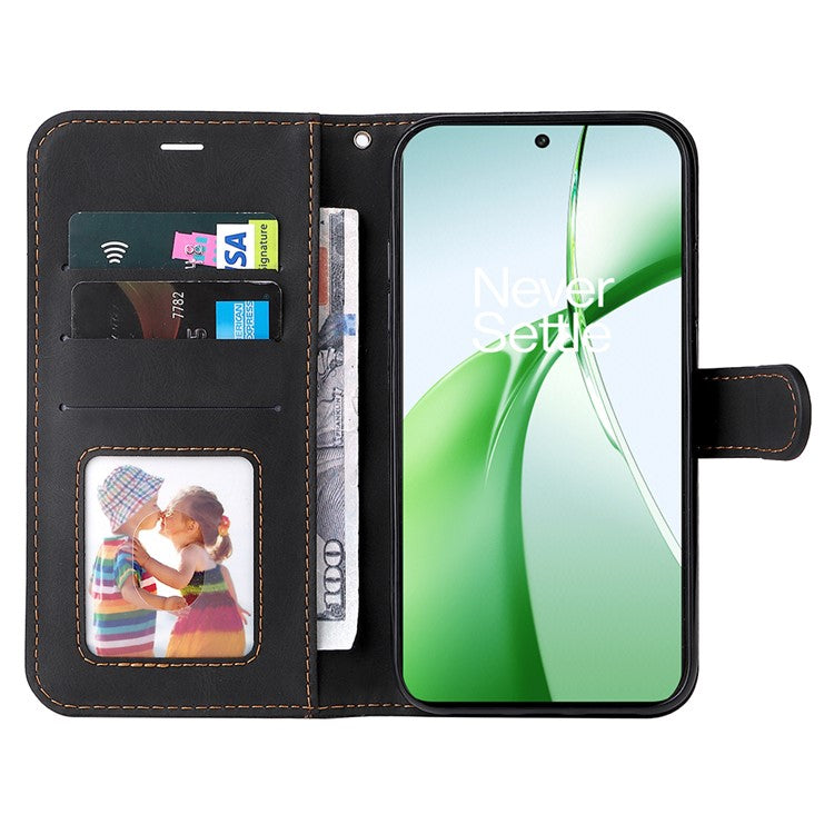 For OnePlus Nord CE4 5G Phone Case Three-Color Splicing Card Holder Stand Phone Cover - Black