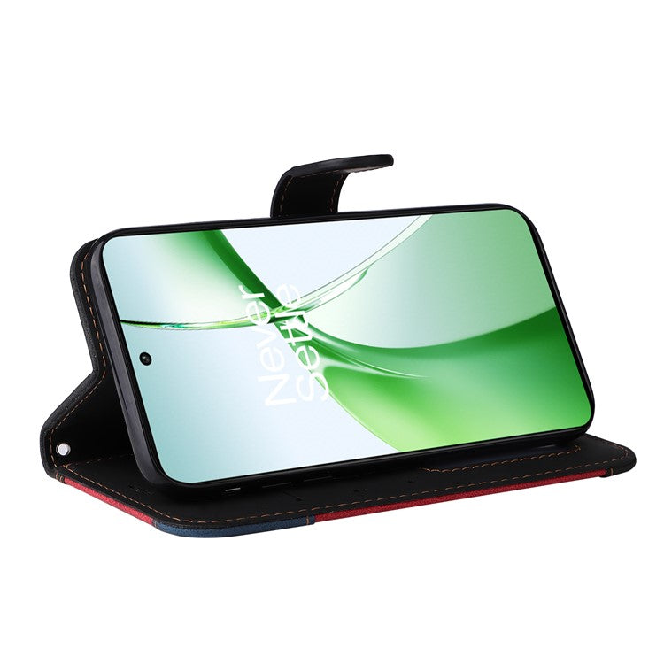 For OnePlus Nord CE4 5G Phone Case Three-Color Splicing Card Holder Stand Phone Cover - Black