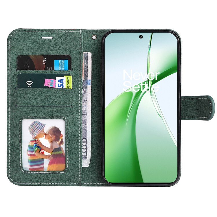 For OnePlus Nord CE4 5G Phone Case Three-Color Splicing Card Holder Stand Phone Cover - Green