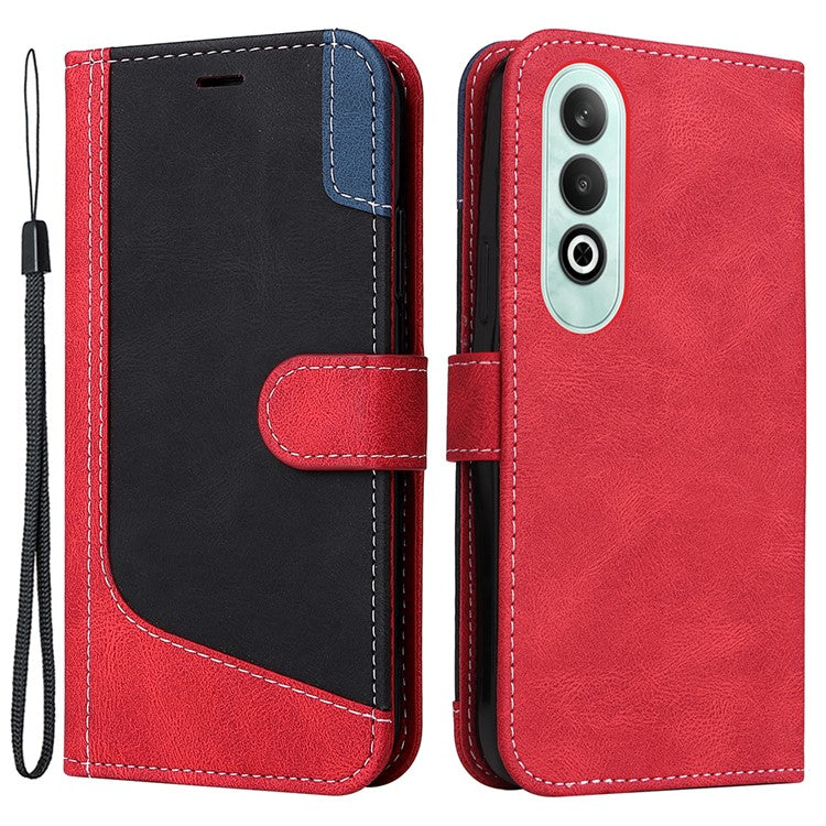 For OnePlus Nord CE4 5G Phone Case Three-Color Splicing Card Holder Stand Phone Cover - Red