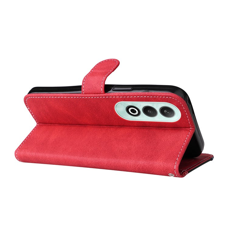 For OnePlus Nord CE4 5G Phone Case Three-Color Splicing Card Holder Stand Phone Cover - Red