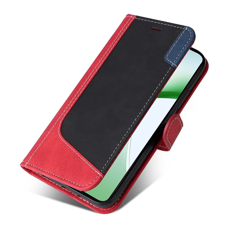 For OnePlus Nord CE4 5G Phone Case Three-Color Splicing Card Holder Stand Phone Cover - Red