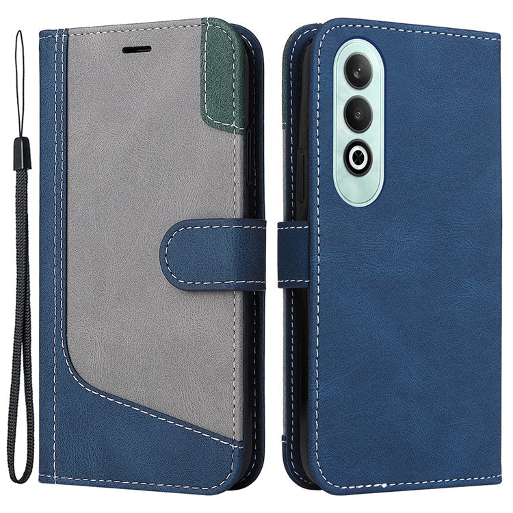 For OnePlus Nord CE4 5G Phone Case Three-Color Splicing Card Holder Stand Phone Cover - Blue