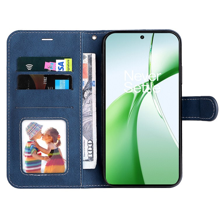 For OnePlus Nord CE4 5G Phone Case Three-Color Splicing Card Holder Stand Phone Cover - Blue