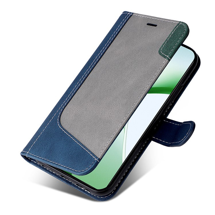 For OnePlus Nord CE4 5G Phone Case Three-Color Splicing Card Holder Stand Phone Cover - Blue