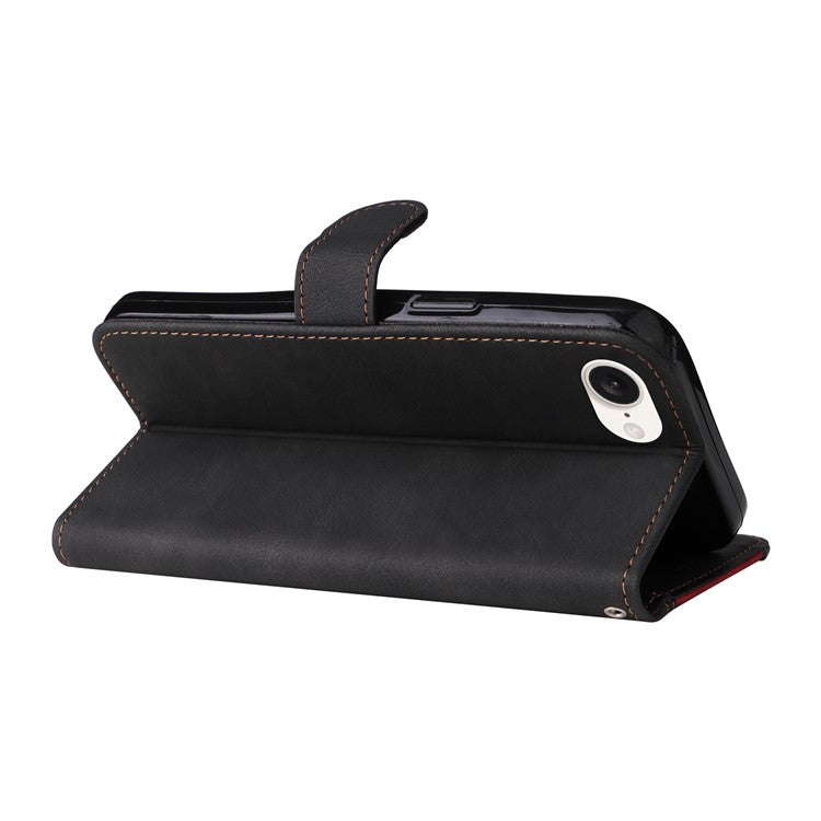 For iPhone 16e Case Wallet PU Leather Three-Color Splicing Phone Cover - Black