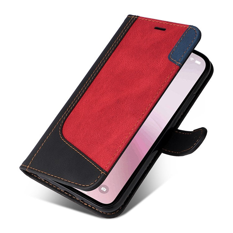 For iPhone 16e Case Wallet PU Leather Three-Color Splicing Phone Cover - Black