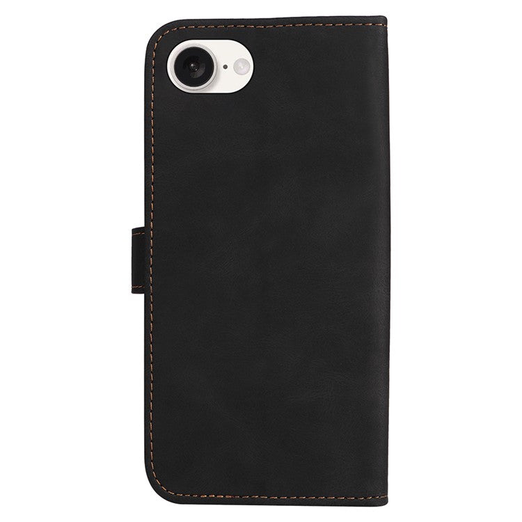 For iPhone 16e Case Wallet PU Leather Three-Color Splicing Phone Cover - Black
