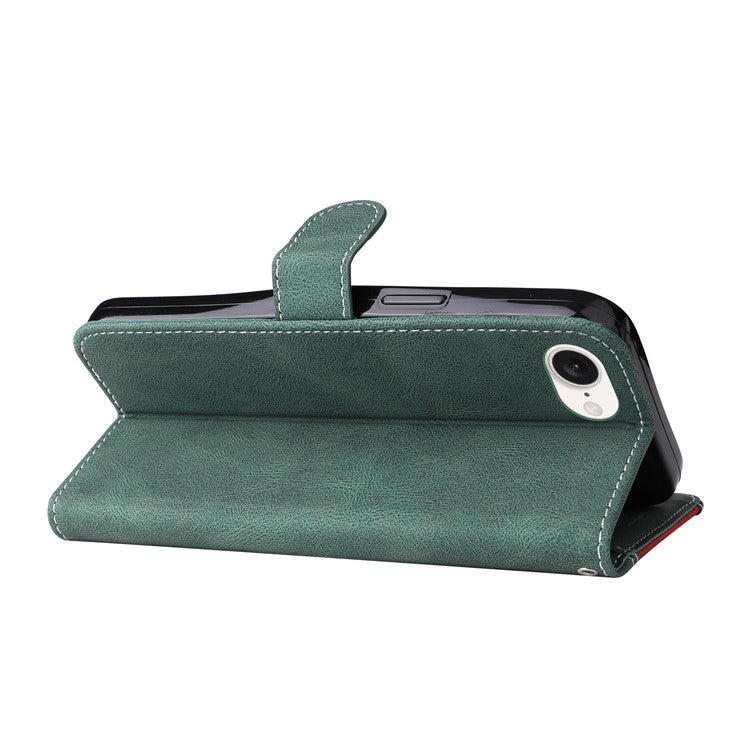 For iPhone 16e Case Wallet PU Leather Three-Color Splicing Phone Cover - Green