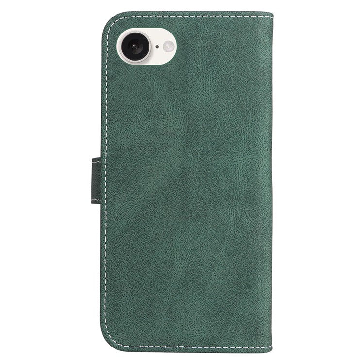 For iPhone 16e Case Wallet PU Leather Three-Color Splicing Phone Cover - Green