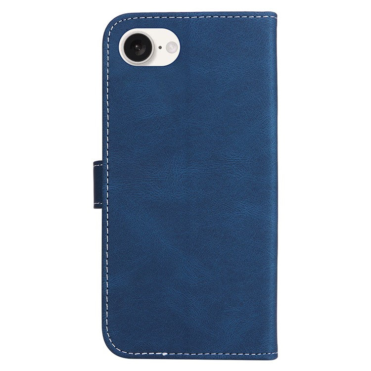 For iPhone 16e Case Wallet PU Leather Three-Color Splicing Phone Cover - Blue
