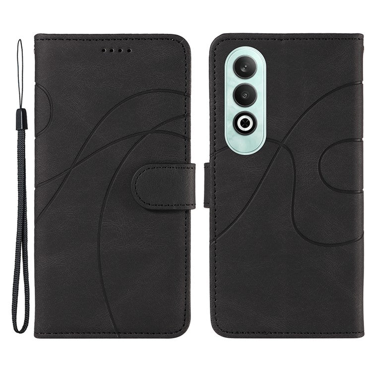 For OnePlus Nord CE4 5G Case Wallet Stand PU Leather Curved Line Phone Cover - Black