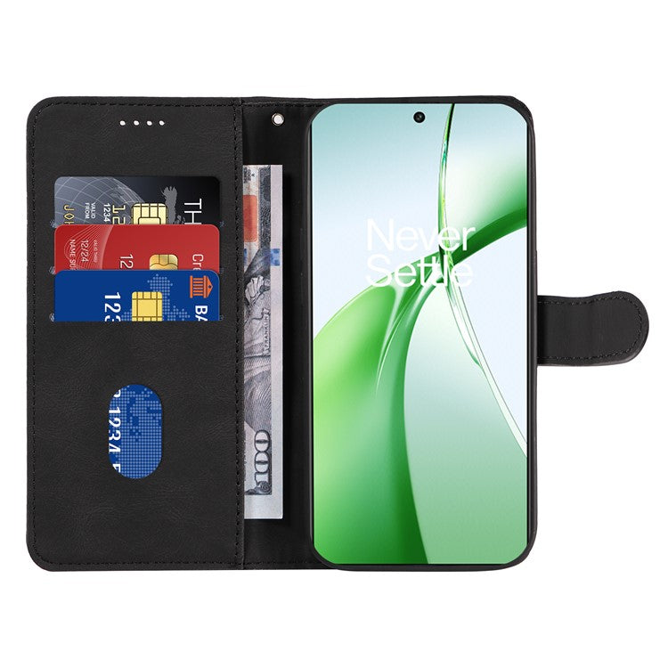For OnePlus Nord CE4 5G Case Wallet Stand PU Leather Curved Line Phone Cover - Black