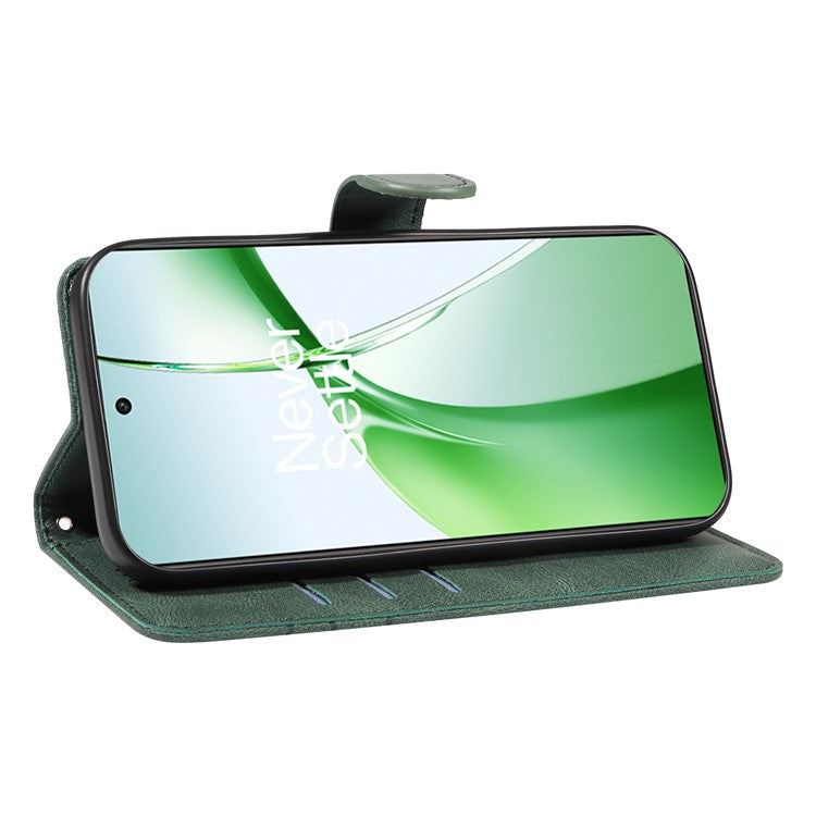 For OnePlus Nord CE4 5G Case Wallet Stand PU Leather Curved Line Phone Cover - Green