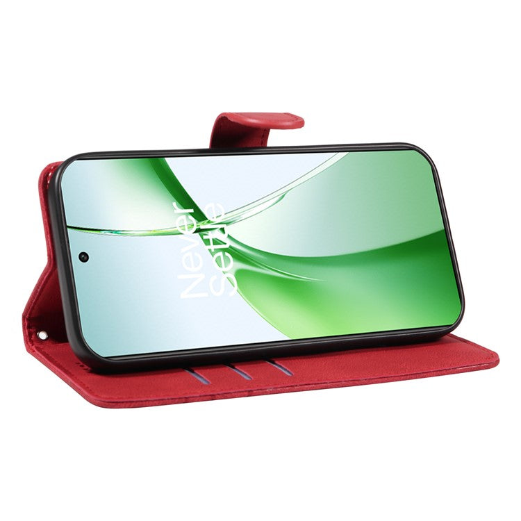 For OnePlus Nord CE4 5G Case Wallet Stand PU Leather Curved Line Phone Cover - Red