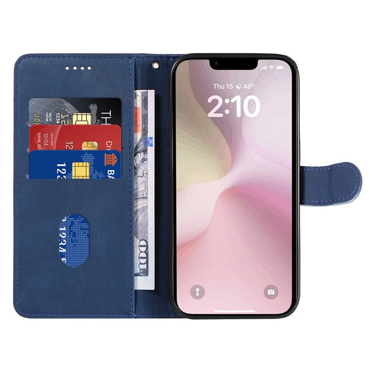 For iPhone 16e Case Curved Line Imprinted PU Leather Wallet Phone Cover - Blue