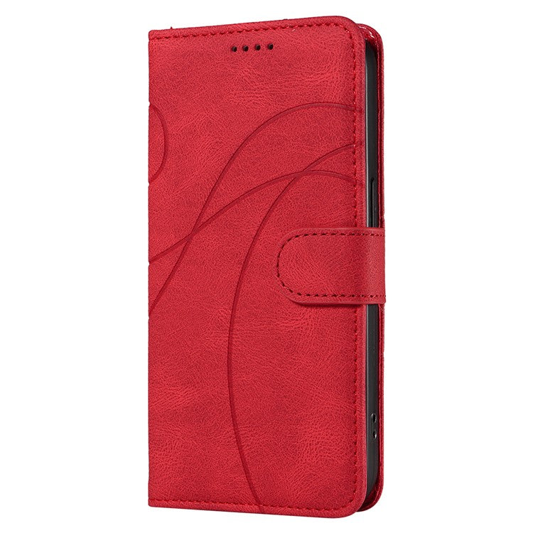 For iPhone 16e Case Curved Line Imprinted PU Leather Wallet Phone Cover - Red