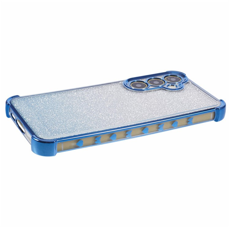 For Samsung Galaxy S24+ Case Love Heart Pattern Glitter Gradient TPU Phone Cover - Blue