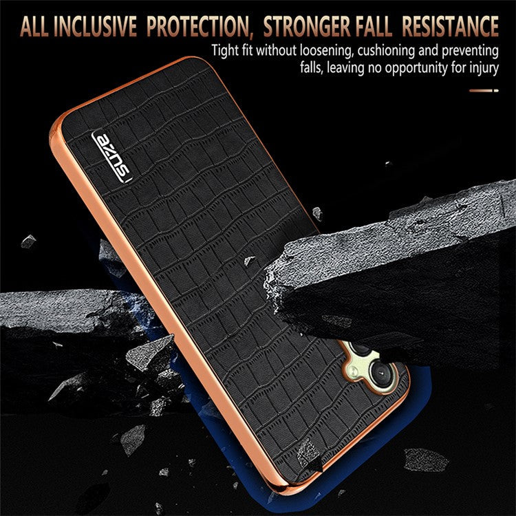 AZNS For Samsung Galaxy M14 5G Case Electroplating Crocodile Texture Leather Coated TPU Phone Cover - Brown