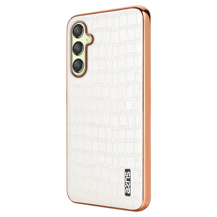 AZNS For Samsung Galaxy M14 5G Case Electroplating Crocodile Texture Leather Coated TPU Phone Cover - White