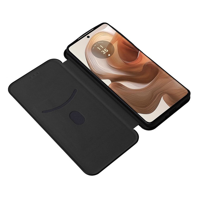 For Motorola Edge 50 Ultra 5G / Moto X50 Ultra 5G Mobile Phone Case Card Slots Carbon Fiber Texture Leather Phone Stand Cover - Black