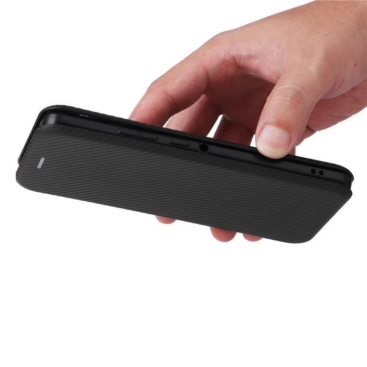 For Motorola Edge 50 Ultra 5G / Moto X50 Ultra 5G Mobile Phone Case Card Slots Carbon Fiber Texture Leather Phone Stand Cover - Black