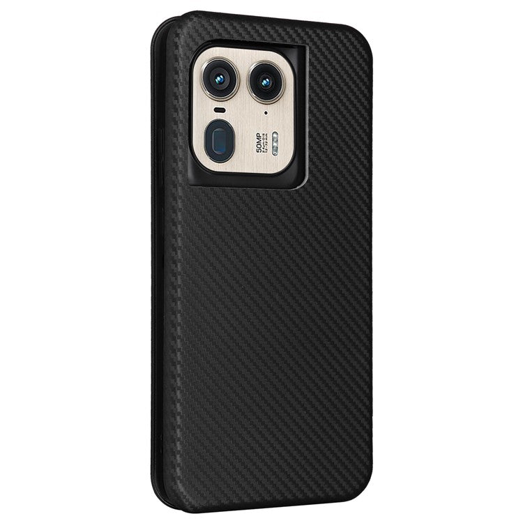 For Motorola Edge 50 Ultra 5G / Moto X50 Ultra 5G Mobile Phone Case Card Slots Carbon Fiber Texture Leather Phone Stand Cover - Black