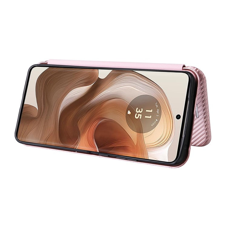 For Motorola Edge 50 Ultra 5G / Moto X50 Ultra 5G Mobile Phone Case Card Slots Carbon Fiber Texture Leather Phone Stand Cover - Rose Gold