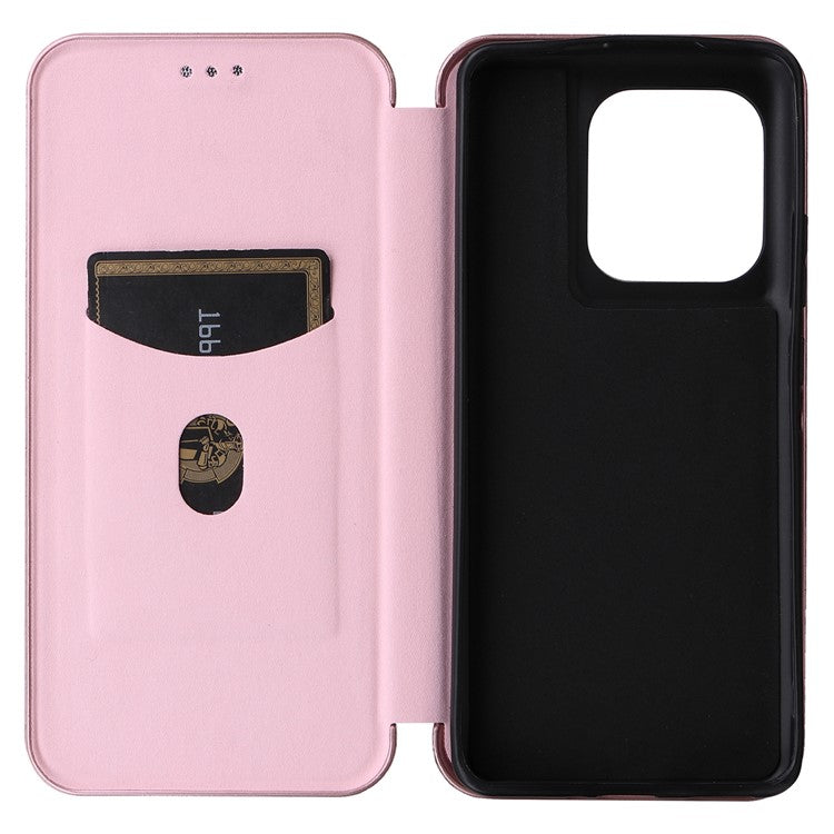 For Motorola Edge 50 Ultra 5G / Moto X50 Ultra 5G Mobile Phone Case Card Slots Carbon Fiber Texture Leather Phone Stand Cover - Rose Gold