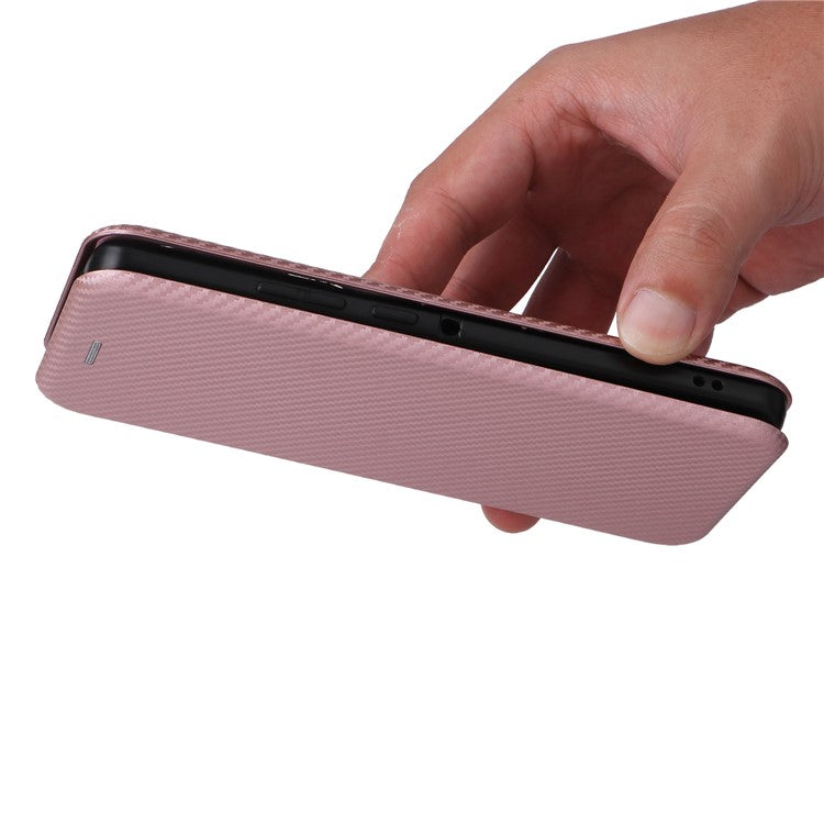For Motorola Edge 50 Ultra 5G / Moto X50 Ultra 5G Mobile Phone Case Card Slots Carbon Fiber Texture Leather Phone Stand Cover - Rose Gold