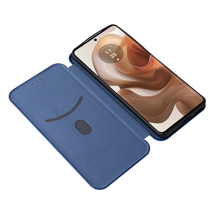 For Motorola Edge 50 Ultra 5G / Moto X50 Ultra 5G Mobile Phone Case Card Slots Carbon Fiber Texture Leather Phone Stand Cover - Blue