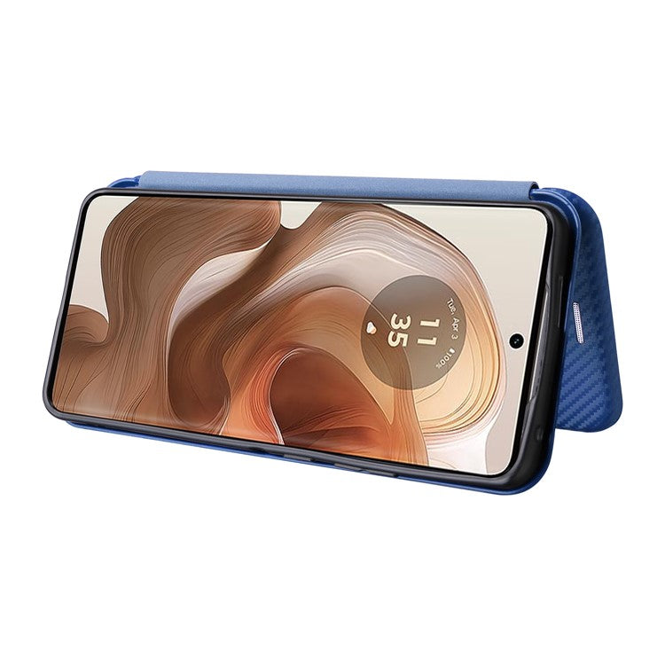 For Motorola Edge 50 Ultra 5G / Moto X50 Ultra 5G Mobile Phone Case Card Slots Carbon Fiber Texture Leather Phone Stand Cover - Blue