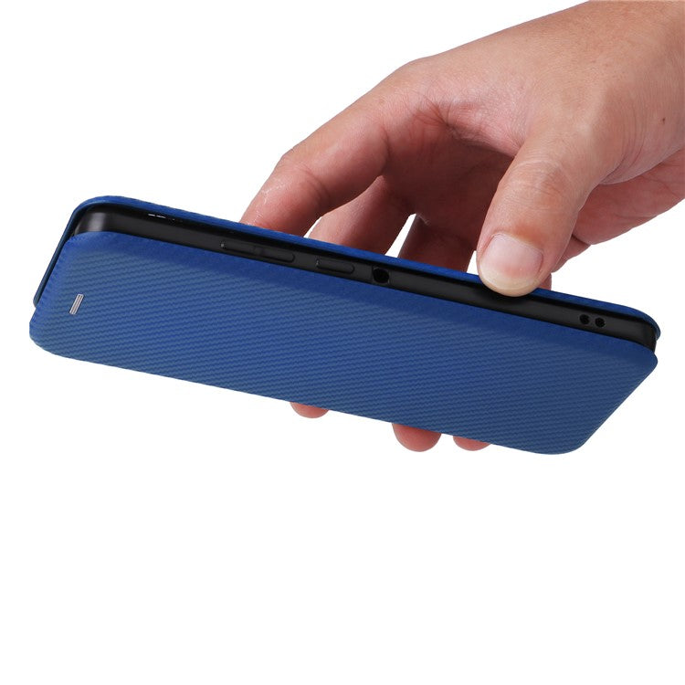 For Motorola Edge 50 Ultra 5G / Moto X50 Ultra 5G Mobile Phone Case Card Slots Carbon Fiber Texture Leather Phone Stand Cover - Blue