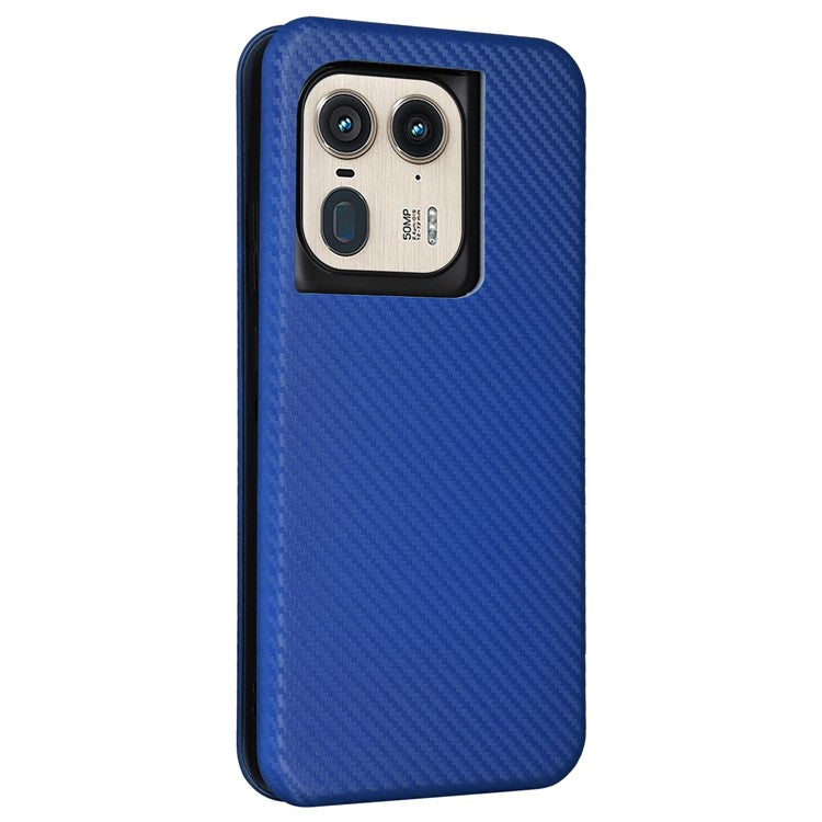 For Motorola Edge 50 Ultra 5G / Moto X50 Ultra 5G Mobile Phone Case Card Slots Carbon Fiber Texture Leather Phone Stand Cover - Blue