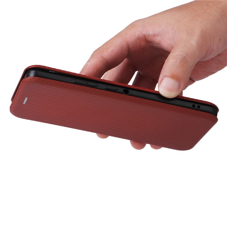 For Motorola Edge 50 Ultra 5G / Moto X50 Ultra 5G Mobile Phone Case Card Slots Carbon Fiber Texture Leather Phone Stand Cover - Brown