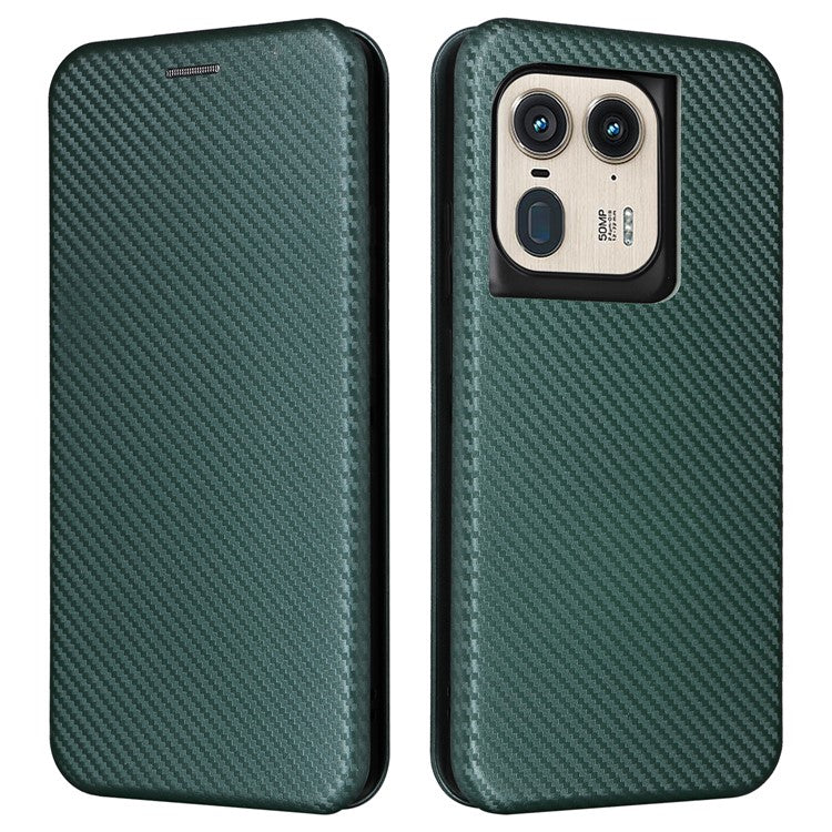 For Motorola Edge 50 Ultra 5G / Moto X50 Ultra 5G Mobile Phone Case Card Slots Carbon Fiber Texture Leather Phone Stand Cover - Green