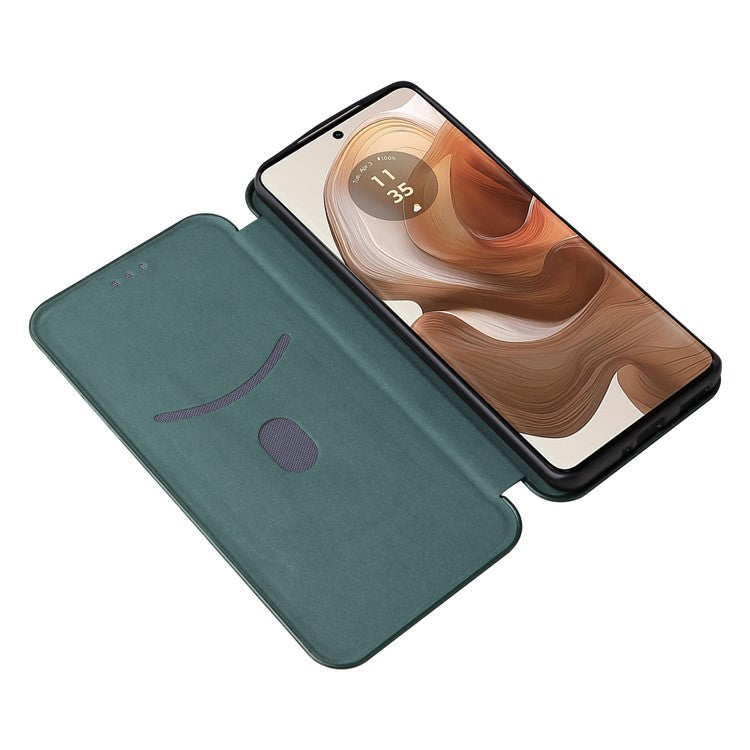 For Motorola Edge 50 Ultra 5G / Moto X50 Ultra 5G Mobile Phone Case Card Slots Carbon Fiber Texture Leather Phone Stand Cover - Green
