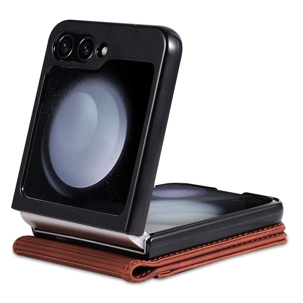 AZNS For Samsung Galaxy Z Flip7 FE 5G / Z Flip6 5G Case Ultra Thin Leather Phone Cover with Card Holder - Brown