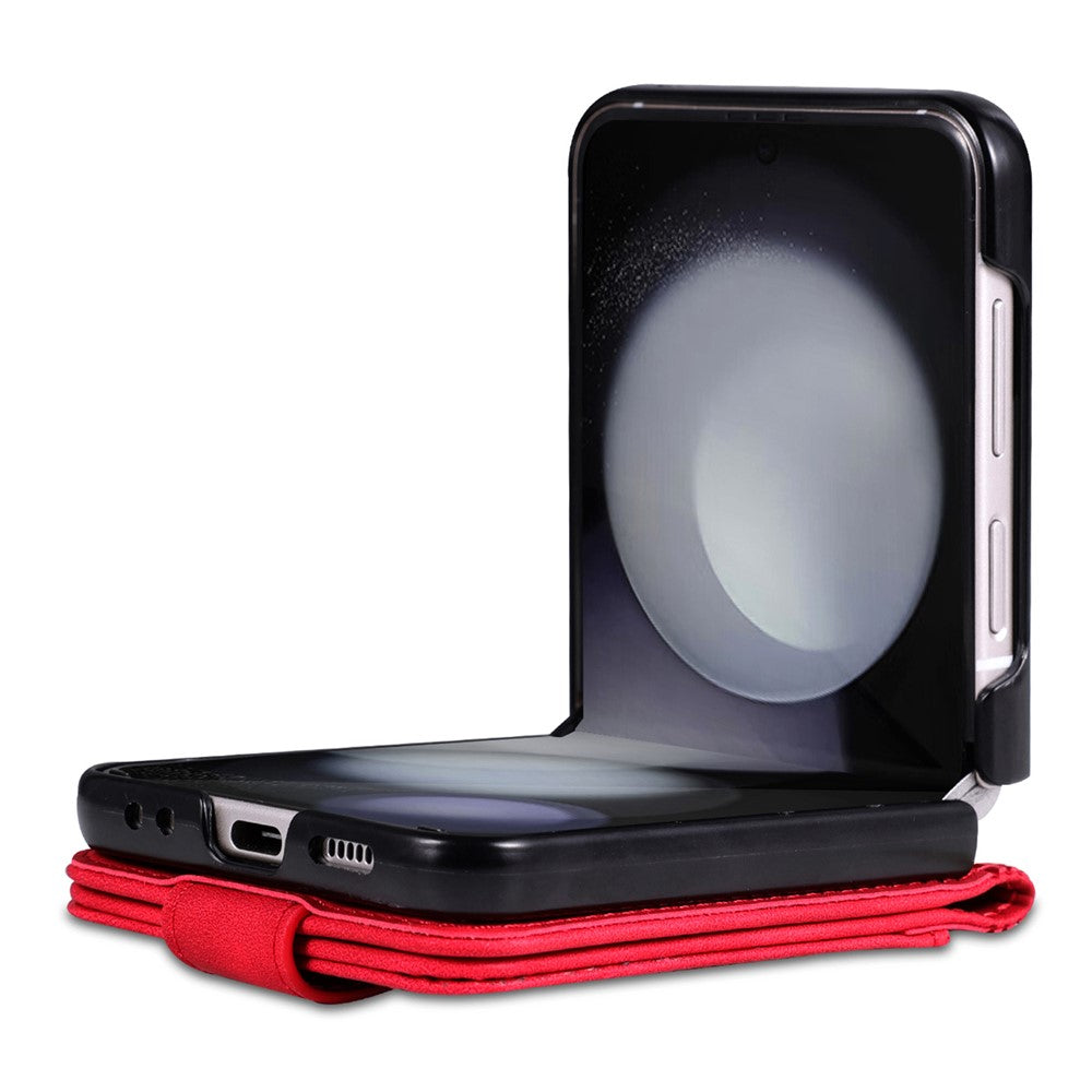 AZNS For Samsung Galaxy Z Flip7 FE 5G / Z Flip6 5G Case Ultra Thin Leather Phone Cover with Card Holder - Red