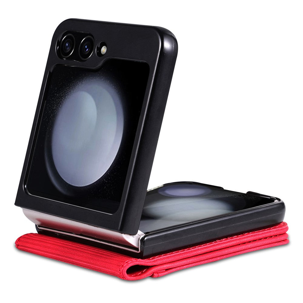 AZNS For Samsung Galaxy Z Flip7 FE 5G / Z Flip6 5G Case Ultra Thin Leather Phone Cover with Card Holder - Red