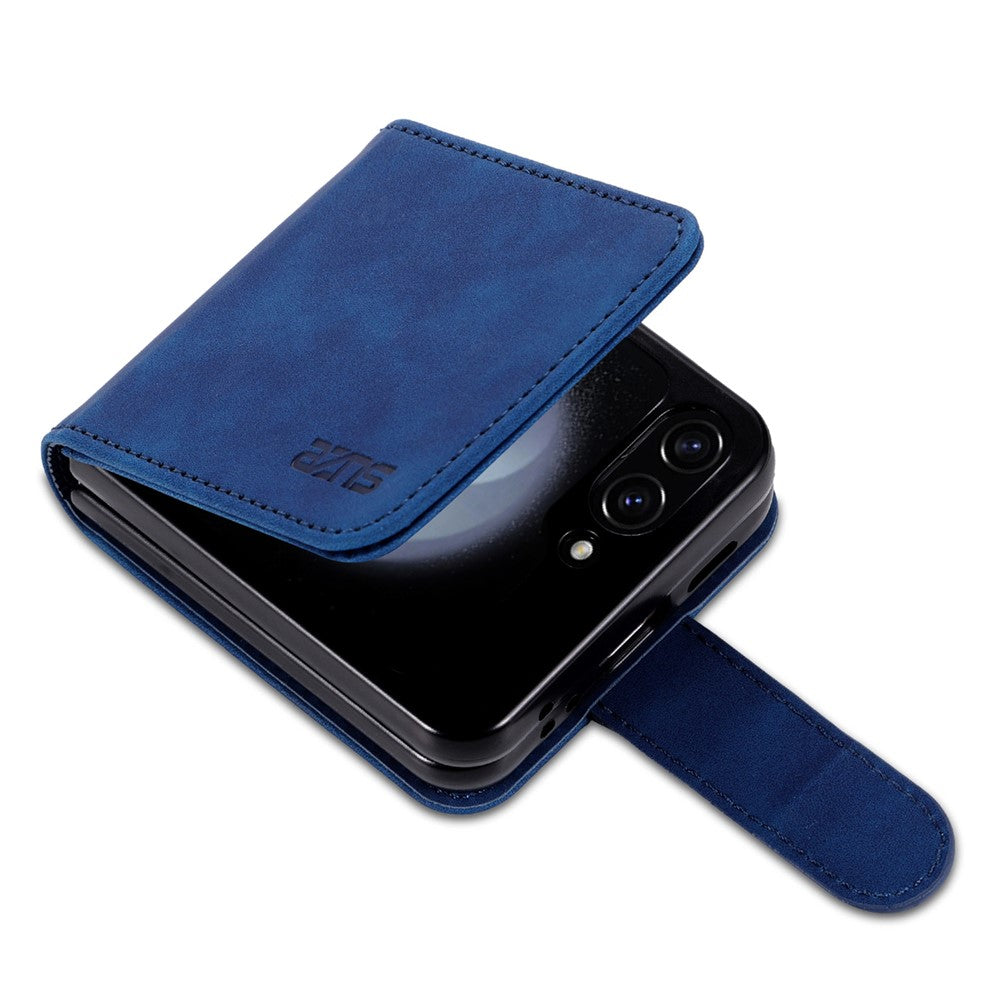 AZNS For Samsung Galaxy Z Flip7 FE 5G / Z Flip6 5G Case Ultra Thin Leather Phone Cover with Card Holder - Blue