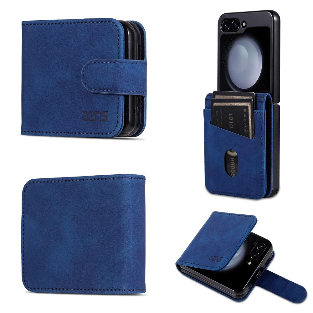 AZNS For Samsung Galaxy Z Flip7 FE 5G / Z Flip6 5G Case Ultra Thin Leather Phone Cover with Card Holder - Blue